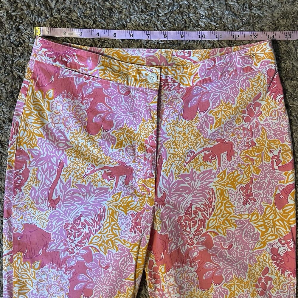 Lilly Pulitzer Womens 4 Pink Cropped Pant Monkey Elephant Vacation Preppy Beach - Picture 8 of 11